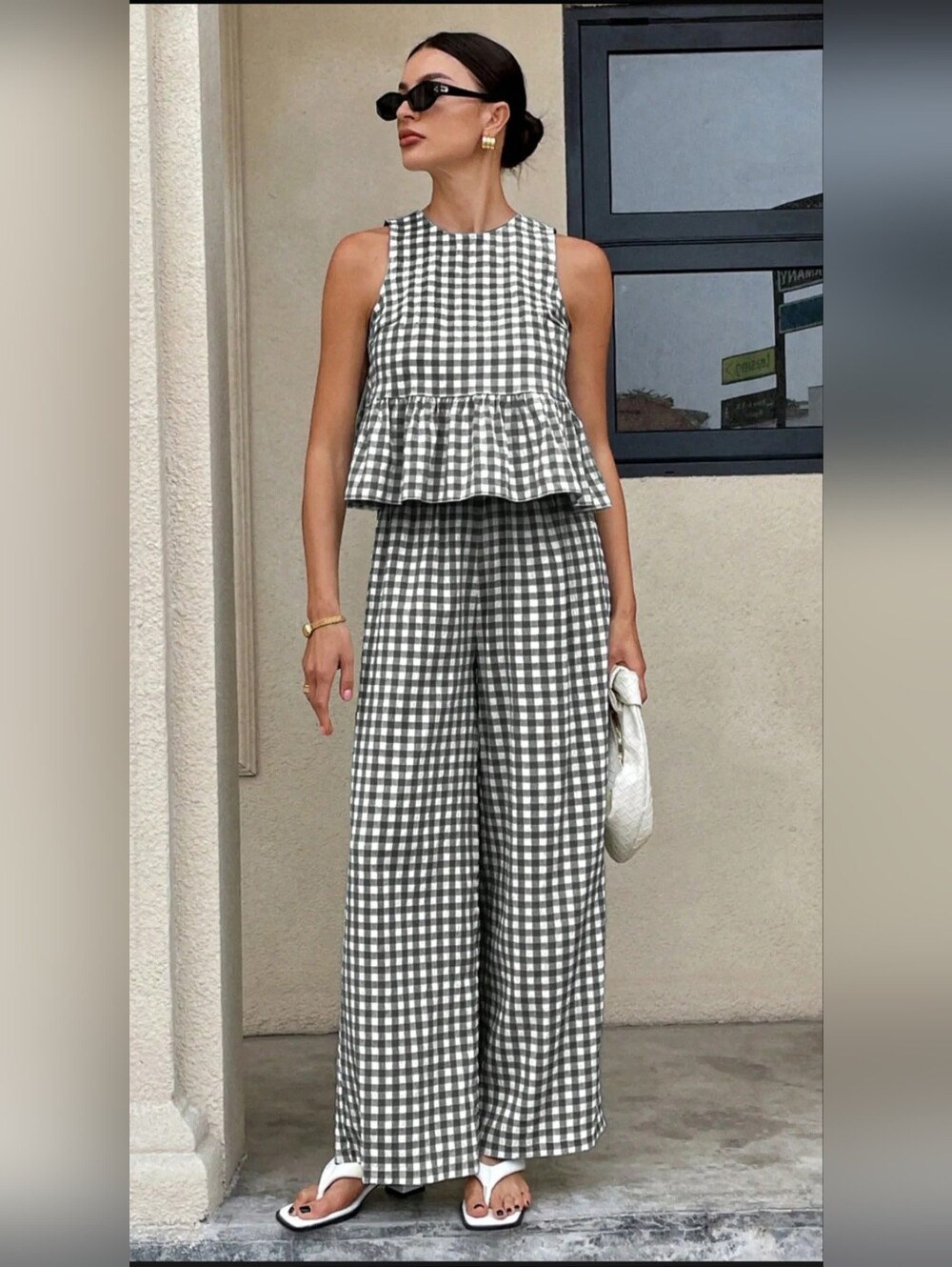 Gingham Wide-Leg 2pc Set in Black & White